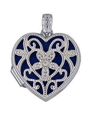 Sterling Silver Filigree Diamond Set Heart Locket