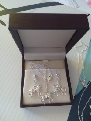 Sterling Silver Horse Earrings Necklace Set