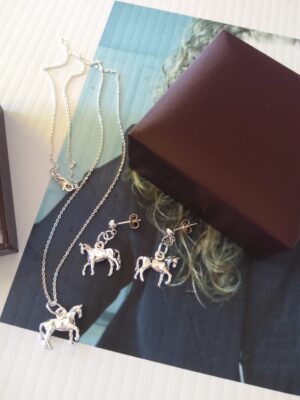 Sterling Silver Horse Earrings Necklace Set