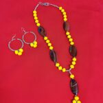 Handmade beaded Necklace with Yellow Glass beads and Agate Gem