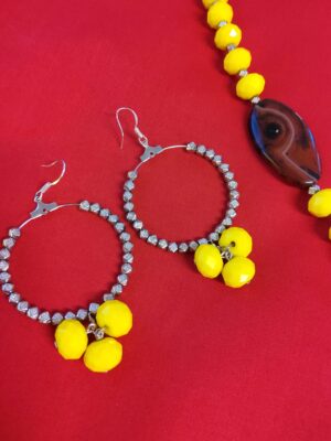 Handmade beaded Necklace with Yellow Glass beads and Agate Gem