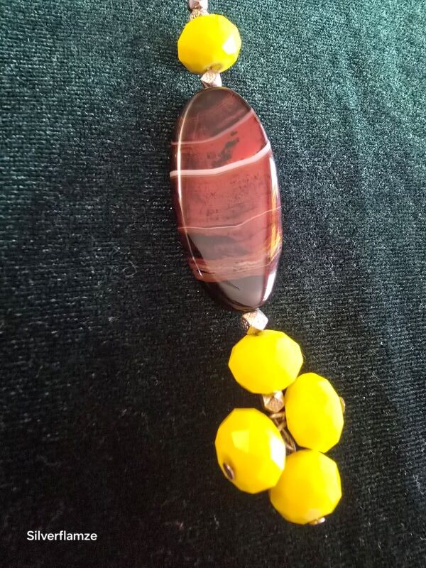Natural Brown Agate Yellow Glass Bead Necklace - Image 6