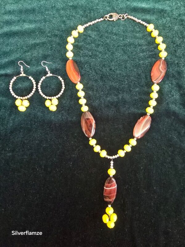 Natural Brown Agate Yellow Glass Bead Necklace - Image 8