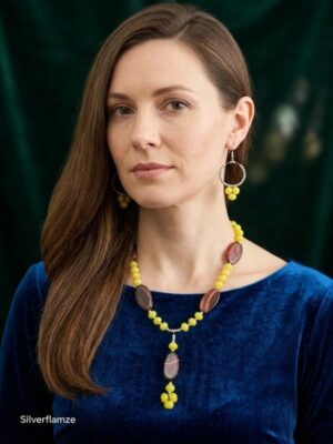 Natural Brown Agate Yellow Glass Bead Necklace