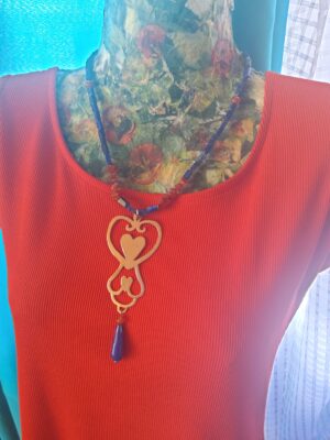 Lapis Lazuli and Carnelian bead Necklace Copper Heart design Set