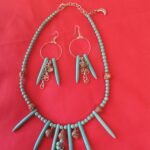 Turquoise Howlite Beads with small Skull Beads Necklace and matching Earrings