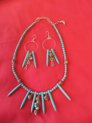 Turquoise Howlite Beads with small Skull Beads Necklace and matching Earrings