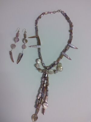 Purple Mother of Pearl Necklace and Earrings