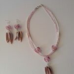 Freshwater Pearl and Pink Glass Heart Bead Necklace and Earrings