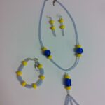 Blue and Yellow Glass Bead Necklace with Bracelet and Earrings