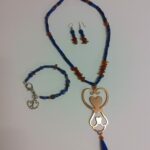 Lapis Lazuli and Carnelian bead Necklace Copper Heart design Set