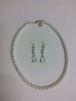 Faux Pearl Necklace with bird charm Earrings