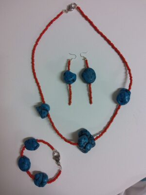 Turquoise Howlite bead necklace with matching Earrings and Bracelet