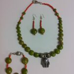 Sea sediment bead necklace with Pewter Tutankhamen pendant and matching Earrings and Bracelet