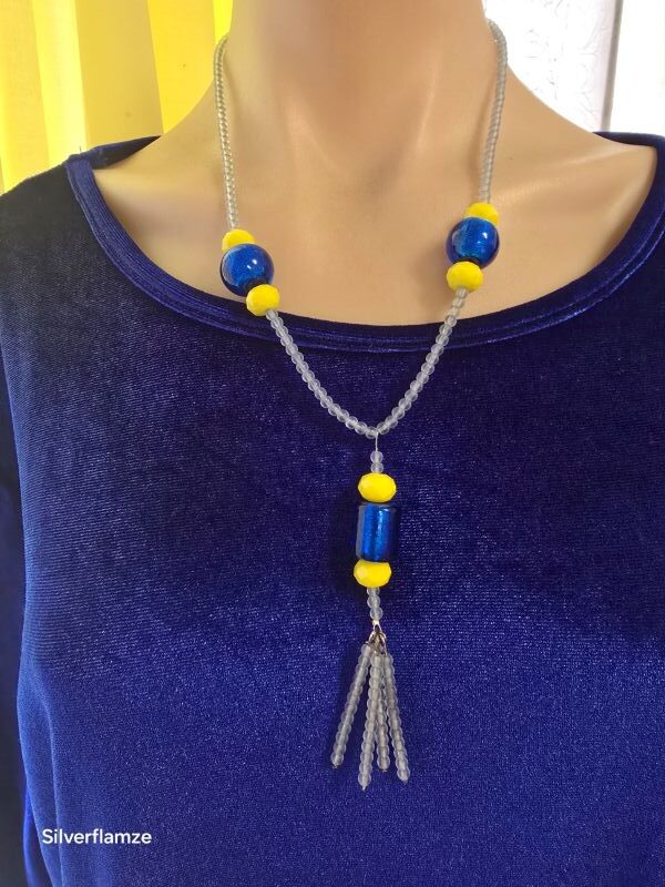 Blue and Yellow Glass Bead Necklace
