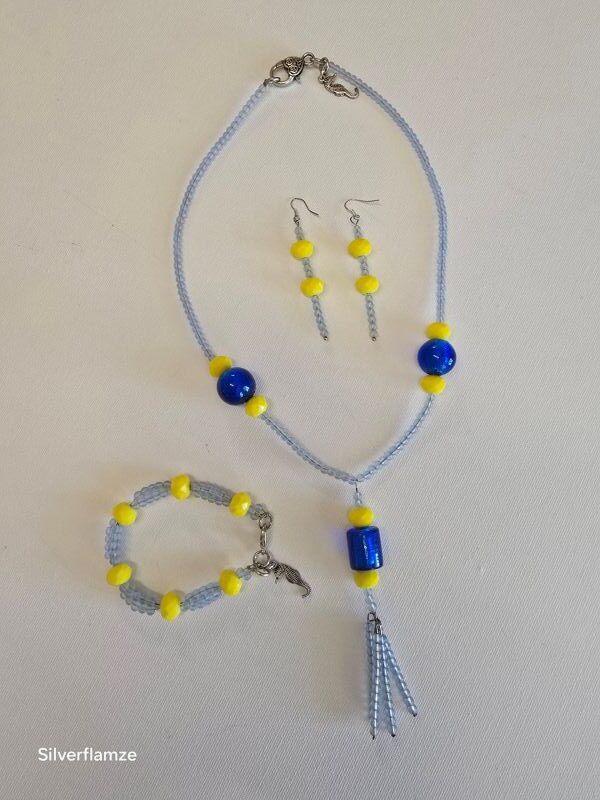 Blue and Yellow Glass Bead Necklace
