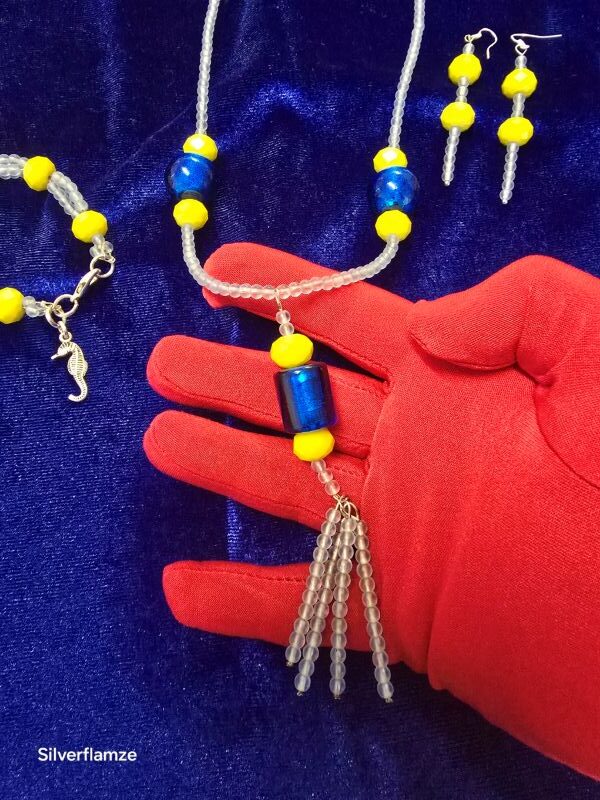 Blue and Yellow Glass Bead Necklace