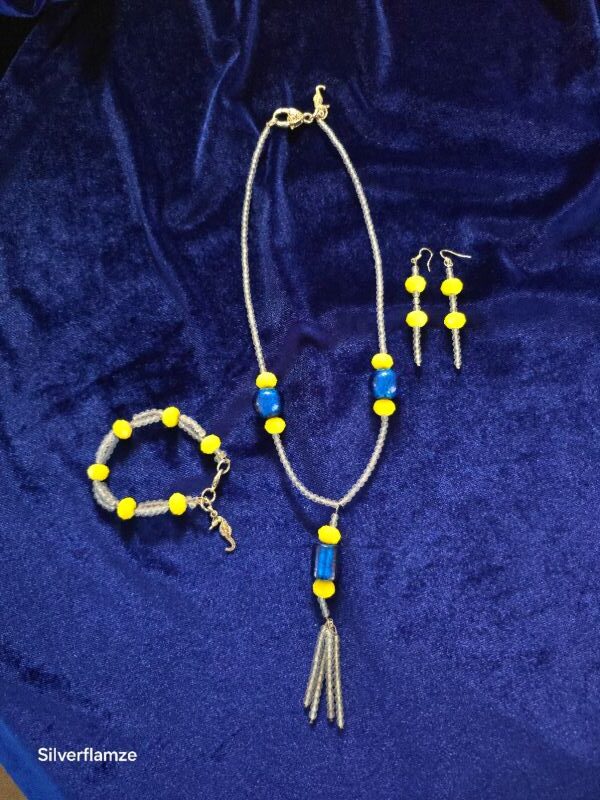 Blue and Yellow Glass Bead Necklace