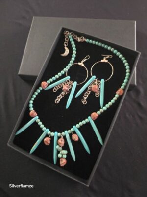Brown Skull Blue Howlite Bead Necklace