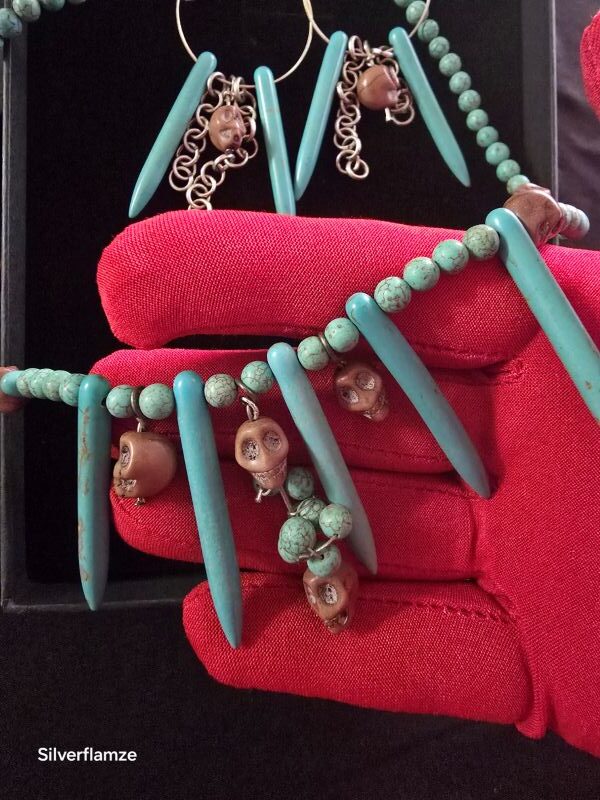 Brown Skull Blue Howlite Bead Necklace