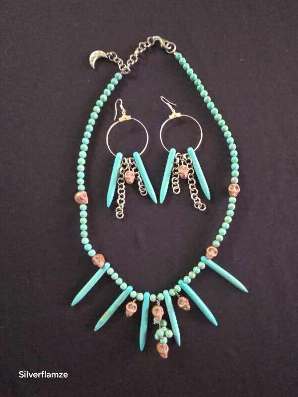 Brown Skull Blue Howlite Bead Necklace - Image 3