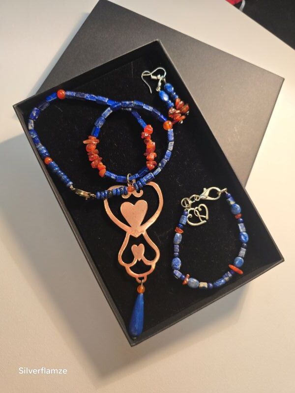 Lapis Lazuli Carnelian Copper Heart Necklace Set