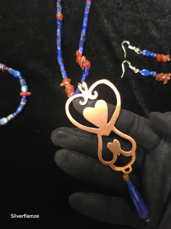 Lapis Lazuli Carnelian Copper Heart Necklace Set