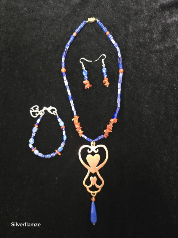 Lapis Lazuli Carnelian Copper Heart Necklace Set - Image 3
