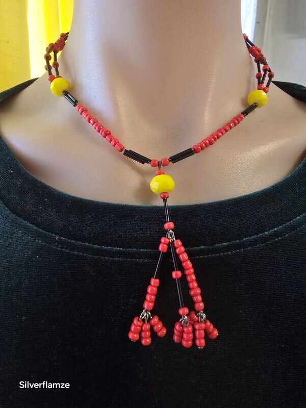 Red Yellow Black Glass Bead Necklace Set