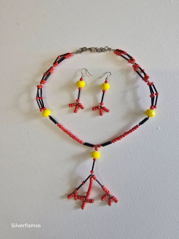 Red Yellow Black Glass Bead Necklace Set