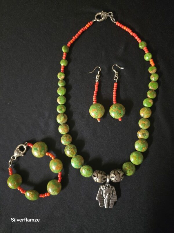 Sea Sediment Pewter Tutankhamun Necklace Set - Image 4