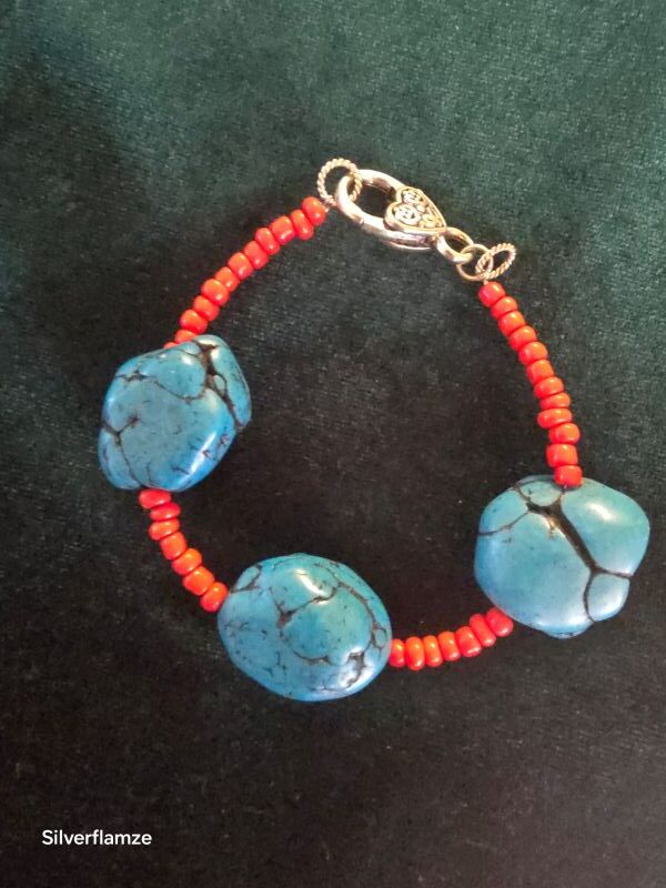 Turquoise Howlite Orange Bead Necklace