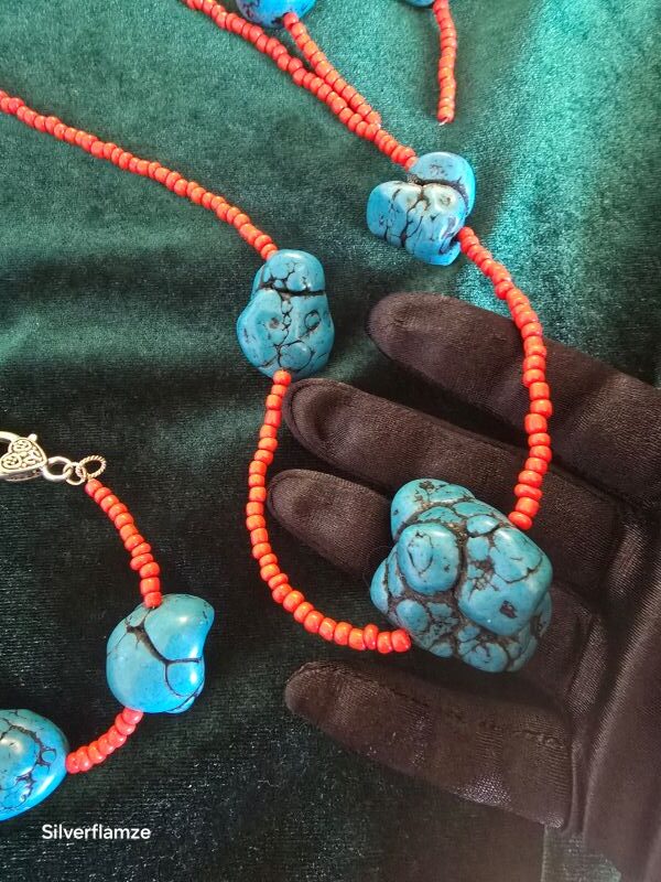 Turquoise Howlite Orange Bead Necklace