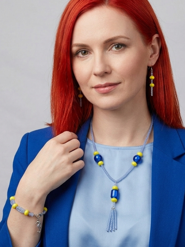Blue and Yellow Glass Bead Necklace