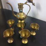 Antique Jewelled Arabic Brass Dallah Aftaba Islamic and goblets