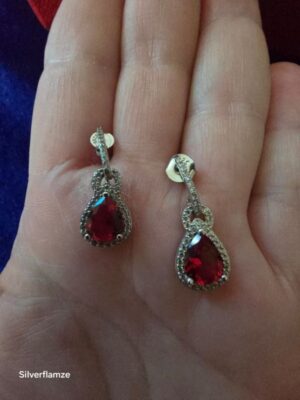 Red Glass Zircon Sterling Silver Stud Earrings