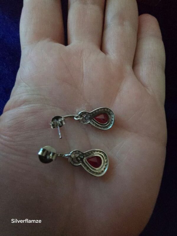 Red Glass Zircon Sterling Silver Stud Earrings