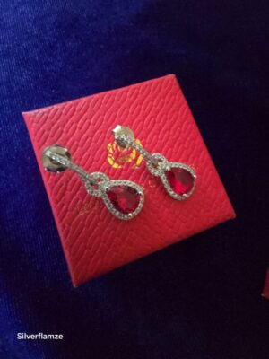 Red Glass Zircon Sterling Silver Stud Earrings