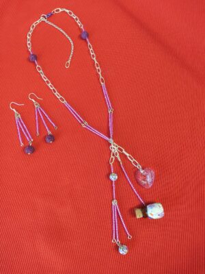 Pink Secret Bottle Silver Plate Chain Necklace with earrings