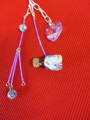 Pink Secret Bottle Silver Plate Chain Necklace with earrings