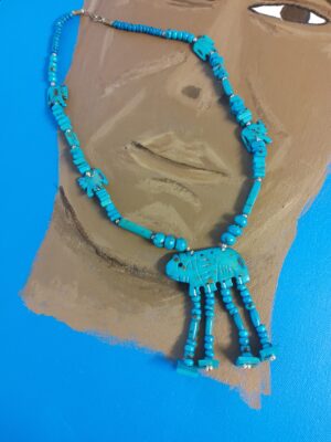 Vintage Turquoise Dyed Bone Elephant Beaded Necklace