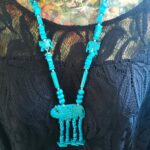 Vintage Turquoise Dyed Bone Elephant Beaded Necklace