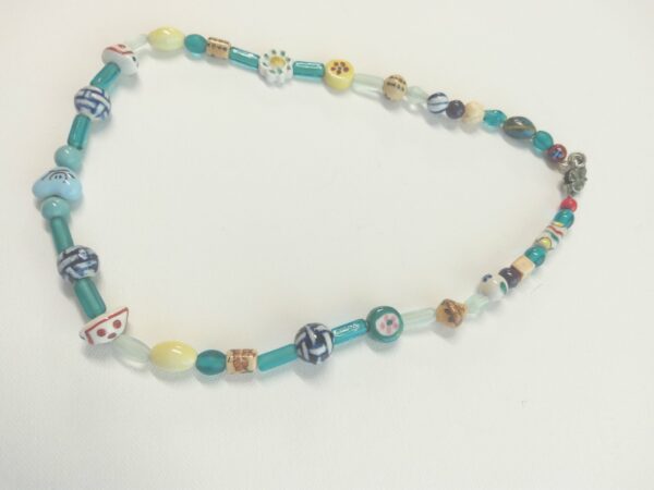 Ceramic and Blue Glass Boho Beaded Necklace