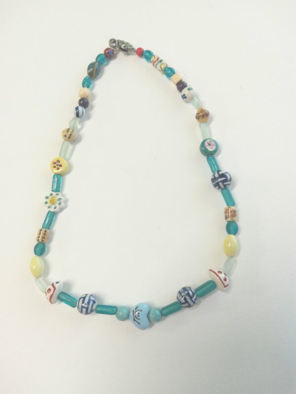 Ceramic and Blue Glass Boho Beaded Necklace