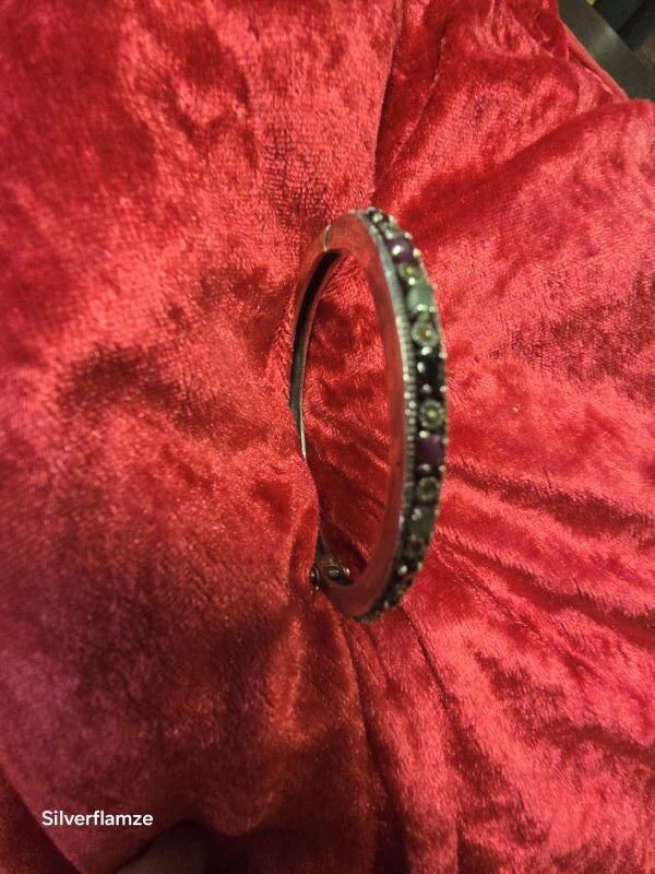 Multi Gemstone Sterling Silver Tennis Bangle - Image 4