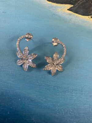 Sterling Silver Flower Cubic Zircon Earrings Studs