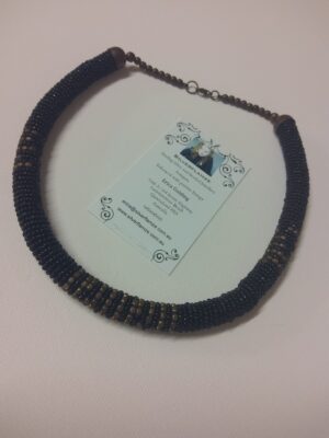 Vintage Black Beaded Tube Brass Handmade Necklace