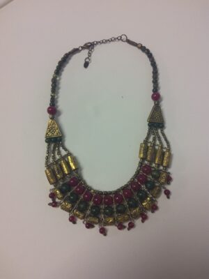 Vintage Tibetan Boho Red And Green Brass Handmade Necklace