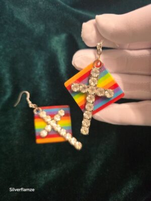 Rainbow Swarovski Cross Earrings