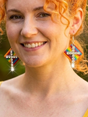 Rainbow Swarovski Cross Earrings